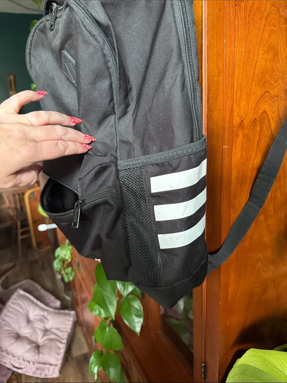 adidas Black Men’s Backpack with White Stripe Accents